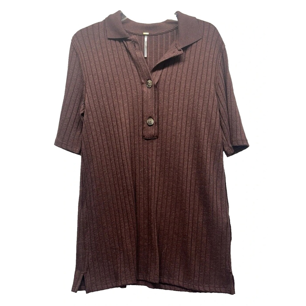 Free People Women's Medium Polyester Blend Brown sweater shirt (G3)